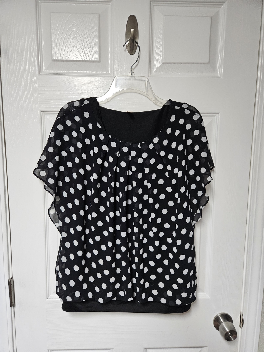 Black Polka Dot Flutter Sleeve Blouse